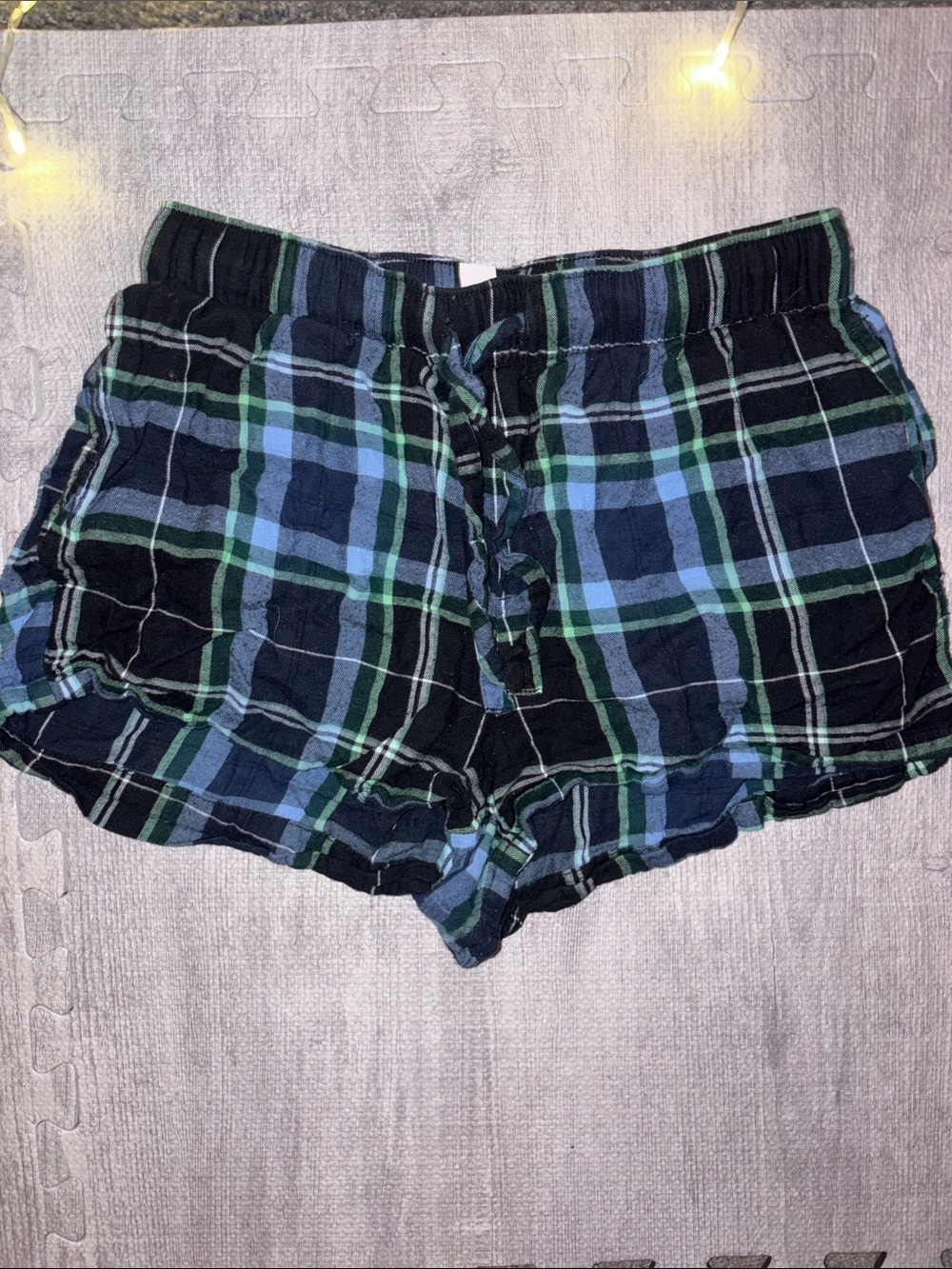 Auden Black Plaid Drawstring Athletic Shorts with Green & Blue